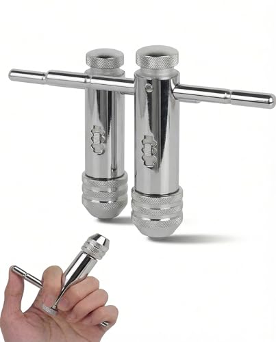 Ein Set aus zwei T-förmigen Schraubenschlüsseln mit Ratschenfunktion, bestehend aus Stahl, für präzises Gewindeschneiden in Werkstatt und Reparaturarbeiten