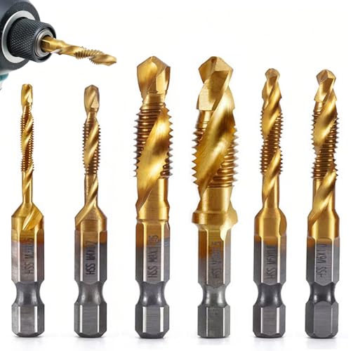 Maschinengewindebohrer Set, 6 Stücke Gewindebohrer Set für Metrische M3-M10 Gewindestiften - Goldgeprägt und Hartstoff-Spezial-Bohrer für Heimwerker und Profis