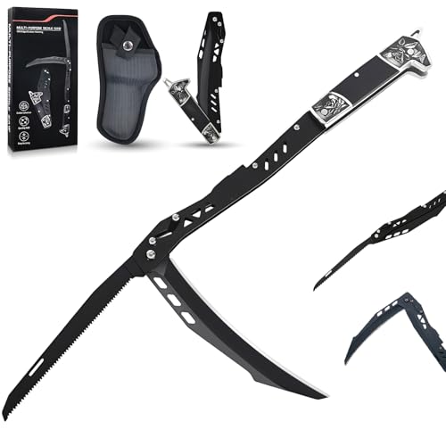 Mieekor 2 in 1 Klappbare Sichel mit Klappsäge, Holzgriff, scharfer Klinge und Klingenverriegelung für Gartenarbeit, Outdoor-Aktivitäten und Camping