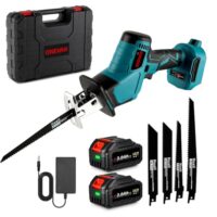 ONEVAN Säbelsäge Akku, 3100spm Bürstenlos Säbelsäge, Max Schneidhub 15mm, Fuchsschwanz Säge Elektrisch Reciprosäge, mit 2*3.0Ah Akkus und 4 Sägeblättern, Schneidleistung 255mm (Holz), 130mm(Aluminium)