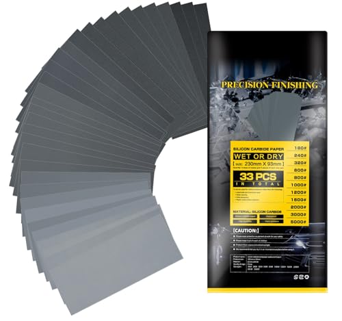 Schleifpapier-Set mit 33 Stücken, verschiedene Körnungen, ideal für Trocken- und Nass-Schleifen, Größe 23 x 9,5 cm