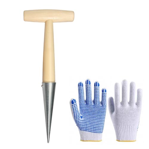 Traditionelles Gartengerät aus Edelstahl, inklusive Handschuhen und Blumenzwiebelpflanzersetzholz für Zwiebeln und Sämlinge