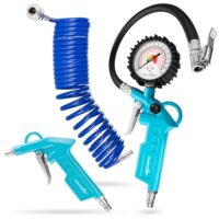 Poppstar Druckluftzubehör Set: Reifenfüller, Ausblaspistole und Spiralschlauch für den Luftdruck von 0-16 bar