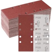 Sruhrak 50 Stück Schleifpapier Set, 120 Körnung, Rechteckiges Schleifpad mit Klettverschluss und 8 Löchern für Bosch-Schleifer