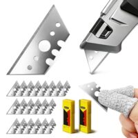 Trapezklingen Set mit 20 Stücken, Sicherheitsmesser Klingen Ersatzklinge, Schnittschutz-Fingerlinge für Sicheres Arbeiten
