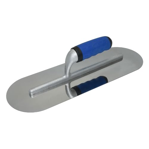 ZCHYTOOL Glättekelle aus Edelstahl, runde Form 380 x 125 mm mit Gummigriff und flacher Vorderseite für die Oberflächenglättung und Bearbeitung von Beton und anderen Materialien