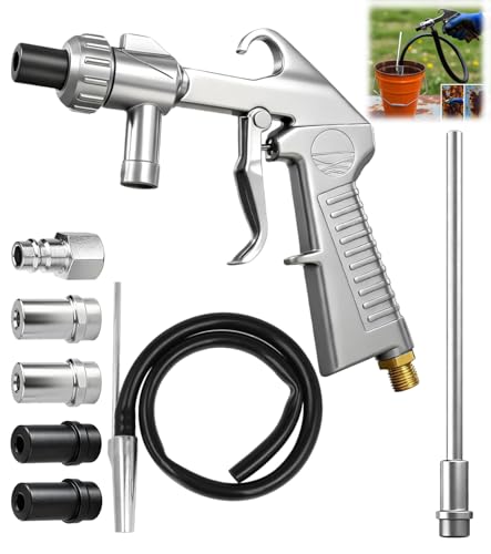 Professionelles Sandstrahlpistolen-Set mit 6 Metalldüsen, Sandstrahlpistole, Gummischlauch und Lufteinlassanschluss für Oberflächenbehandlung