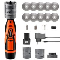 12V Wolfram Elektrodenschärfer Set für WIG Schweißen, 6 Größen, 8 Winkel, kabelloser Wolframschleifer zum WIG Schweißen mit flachem Schleifblock, Trennschlitz, mehreren Winkeln und Versätzen