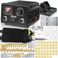 Brandmalstation mit hervorragender Leistung, 100W Brandmalerei und Lötkolben set, 5x Lötspitzen & Zwei Stift, Holzbrenner Brennkolben Brandmalgeräte, Lötstation Lötset Soldering Iron, Temperatur Einstellbar 0-750°C