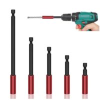 Bitverlängerung-Set mit 5 verschiedenen Längen: 50mm, 60mm, 100mm, 150mm und 300mm. Stabil, korrosionsbeständig und für Bohrmaschine und Schlagschrauber geeignet.