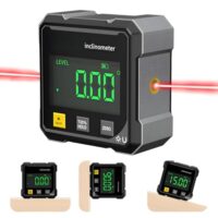 Ein 4-seitiger magnetischer digitaler Winkelmesser mit Laser, der für präzise Messungen geeignet ist. Er bietet eine Genauigkeit von 0,2° und eine Auflösung von 0,05°.