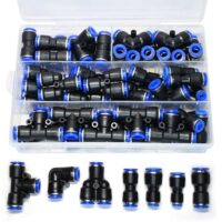 Pneumatische Schnellsteckverbinder-Set, 46-teiliges Set mit Geraden, Winkeln, T-Stücken, Y-Splittern und Reduzierstücken für flexible Leitungen und pneumatische Systeme