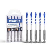 5-teiliges Fliesenbohrer Set mit 6.35mm Sechskantschaft für Füfliesen, Holz, Porzellan und Ziegelwände