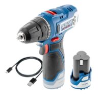 Elektrisches Werkzeug Set mit Akku-Bohrschrauber, 12V, 32 Nm, Akku 2 Ah und USB-C-Ladekabel