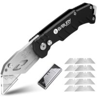 BIBURY Universalmesser, ein tragbares Klappmesser mit extra 10 ultrascharfen Edelstahlklingen für präzise Schnitte und das Schneiden von Pappe, Kartons, Teppich, Tapeten, Aluminiumblech, Klebeband, Leder und Seil