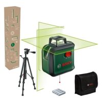 Bosch Kreuzlinienlaser AdvancedLevel 360 mit Premium-Stativ - ein fortschrittliches Werkzeug für Heimwerker und Profis, das es ermöglicht, Linien im ganzen Raum genau auszurichten. Mit seiner grünen Lasertechnologie bietet der Linienlaser bis zu 4-mal bessere Sichtbarkeit als Linienlaser mit roten Laserlinien.