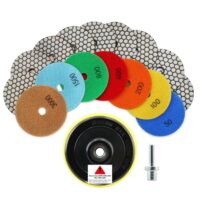 Diamant Polierscheibe LEKOMESH - 7-teiliges Set mit Haken und Loop Backing Halter Disc für Trockenpolieren von Granit, Marmor, Kunststein und Quarz