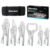 6-teiliges Gripzangen Set, Feststellzangen Zangenset mit Gebogenen Backen, Langbeckzange und C-Klemme, Schnellspannhebel, Ergonomischer Griff, Rolltasche für Heimwerker und Handwerker
