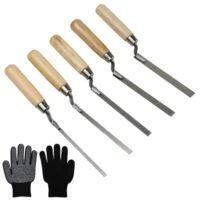 5 Stücke Fugenkelle Set, Fugenkellen Rostfreie 6/8/10/12/15mm, Fugformer mit Edelstahlblatt und Softgriff, Zement und Verfugungswerkzeug, Fugeneisen mit Handschuhen, Maurerwerkzeug