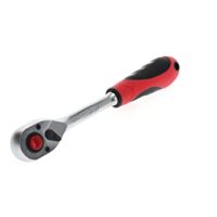 Hochwertige Hebel-Umschaltknarre mit ergonomischem 2K-Griff und Druckknopfauslösung, ideal für Heimwerken und Handwerk
