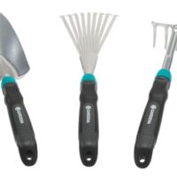 Gartengeräte-Set mit Blumenkelle, Kleinbesen und Blumenrechen für Blumenbeet und Balkon