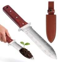 Multifunktionales Gartenmesser für Jäten, Graben, Schneiden und Pflanzen mit Edelstahlklinge und Lederscheide
