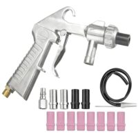 Lifegogo Sandstrahlpistole Druckluft Set: Sandstrahlpistole für Kompressor mit Düsen verschiedener Kaliber und 1m Gummischlauch für Kfz-Bremsen Rostentfernung und Metalloberflächen-Reinigung