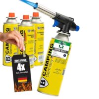 Gasbrenner mit Kartusche 4x 227 g, leistungsstarker Küchenbrenner für Heimwerken und Handwerk