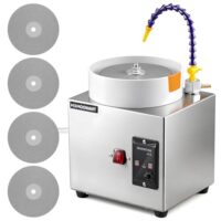 Hochwertige 6-Zoll-Flachschleifmaschine von Mxmoonant mit fünf Schleifscheiben und bidirektionaler Drehzahlregelung für das Polieren und Schleifen von Edelsteinen, Halbedelsteinen und anderen harten Materialien.