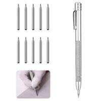 Nazaz Wolframcarbid Stift mit Magnet, 10 Ersatzspitzen und Box für Blech, Glas, Keramik und gehärteten Stahl