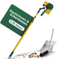 Novaliv Teleskop-Dachrinnenbürste 3,3m mit Eckenbürste & Schaber + Handfeger & Kehrblech für effiziente Dachrinnen-Reinigung und Fassadenreinigung