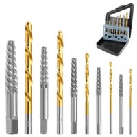 QWORK Schraubenausdreher & Linksbohrer-Satz, 10-tlg., HSS titan-nitriert für defekte Schrauben/Stehbolzen (Größen 1 bis #5 und 2-7,5 mm)