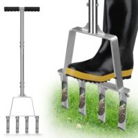 Rasenlüfter aus Edelstahl mit 4 Hohlzinken für Rasenpflege und Belüftung auf verdichtetem Boden, Lehmboden und Sandboden