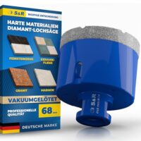 S&R Professional Diamant Fliesenbohrer 68 mm, Lochsäge für Fliesen M14 Gewinde, Diamant Bohrer Fliesen, Vakuum Gelötete Bohrkrone Winkelschleifer für Keramik, Feinsteinzeug, Granit, Marmor, Porzellan