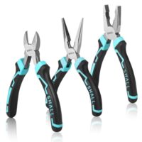 Drei verschiedene Arten von Zangen, ideal für Heimwerker und mechanische Reparaturen. Das Set enthält eine Spitzzange, einen Seitenschneider und ein Kombizangewerkzeug mit Softgrip.