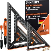 THORVALD Zimmermannswinkel 7-in-1 Set mit Winkelmessern und Anschlagwinkel für präzises Arbeiten und Zeichnen