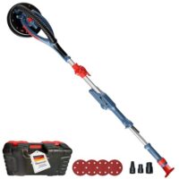FANZWORK Trockenbauschleifer mit bürstenlosem EC-Motor 900W, ULTRA-Leicht, 225mm Schleifgiraffe, bis 2300 U/min, Länge bis 1,9m, inkl. LED, 3,8m Kabel, Schleifscheiben, Sauger-Adapter, Tragkoffer