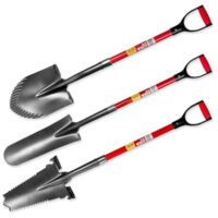 Spaten-Set mit Kombispaten, Drainagespaten und Wurzelspaten für Garten- und Landschaftsbauarbeiten, robuster Glasfaserstiel und antirutschender Griff