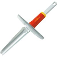 Professioneller Unkrautstecher mit rot lackiertem Griff und silberner Klinge, Made in Germany, ideal für effizientes Gartenarbeiten