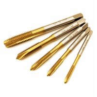 WOLOVO Gewindeschneider-Set, 5-teilig, titanbeschichtet, HSS M3-M8, Rechtshänder, Spiralspitze, gerade, geriffelt, Gewindebohrer und Fertiggewindebohrer für Heimwerker-Projekte