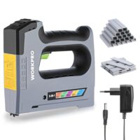 5-in-1 Elektrotacker von WORKPRO, Akku Tacker Nagelpistole mit 2000mAh Batterie, Heavy Duty Elektronagle für JT21,T50,T20,BN18,PIN inkl. 2000 Klammern & Nägel