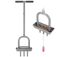 Walensee 3-Zinken Rasenlüfter mit Erdauswurfschieber 97 cm Handstachelwalze zur Bodenbelüftung gegen Verdichtung, inklusive Reinigungsstecher für die einfache Rasenpflege