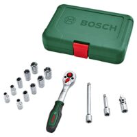 Hochwertiger und vielseitiger Bosch Ratschen ¼'-Steckschlüsselsatz, 14-teilig, mit ergonomischem Griff und magnetischer Bit-Aufnahme für Heimwerkeraufgaben