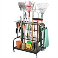 Caossuixin Gartengeräte Ständer mit 78 Ablagefächern und 11 Haken, Metall Gartenwerkzeug Halter in Schwarz, ideal für die Organisation von Gartenwerkzeugen