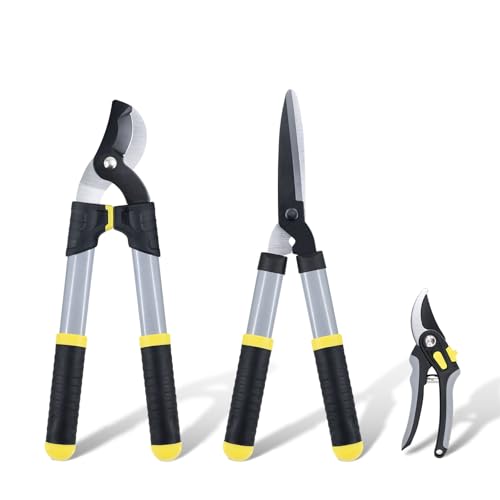 Praktisches 3-teiliges Gartenscheren-Set mit Bypass-Astschneider, Heckenschere und Gartenschere für die Pflege von Bäumen und Sträuchern mit Softgriff.