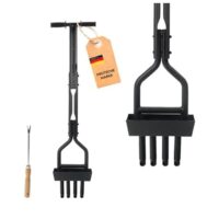 Dönges Rasenlüfter manuell - 4 Zinken aus Stahl + Kernsammelrahmen - Hand-Aerifizierer für Moosreduzierung & bessere Nährstoffaufnahme