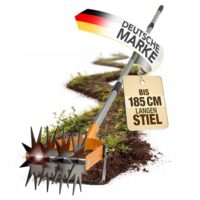 Manueller Kultivator mit Sternrädern und Unkrautmesser für Bodenlockerung im Garten