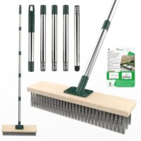 Edelstahl Stahldrahtbesen mit Teleskopstiel (145 cm) für effektive Garten- und Hausreinigungsaufgaben, Bürste für Betonböden, Schwimmbäder, Terrassen und Innenhäuser