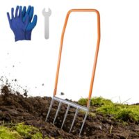 EFUTURETIME Grabegabel mit 5 Zinken, Broadfork 135x50cm Doubleschaft, Zinkenlänge 29cm für Gartenarbeit auf harten Böden