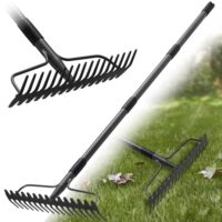 Gartenrechen 190 cm - Robuste Metall Gartenharke mit Stiel und 17 Zinken für Rasen, Laub & Boden | Rasenharke zur Lockerung, Nivellierung & Unkrautentfernung